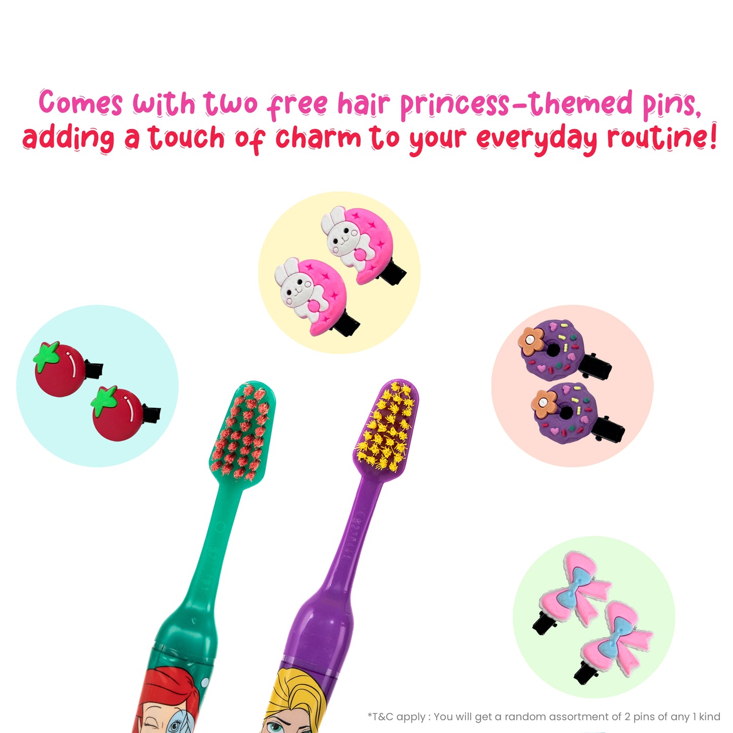 Duvon Plus x Disney Princess Toothbrush Set | Tangled and Ariel | 2 Brushes + 2 Hair Pins Free