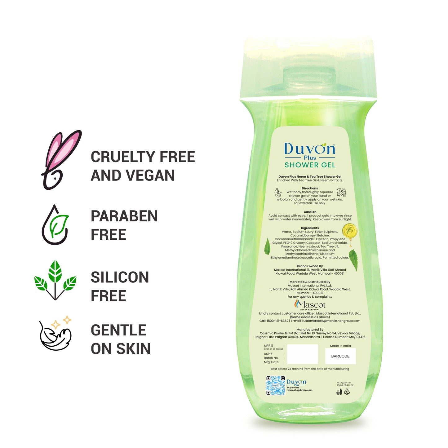 Duvon Plus Neem & Tea Tree Shower Gel - 250ml