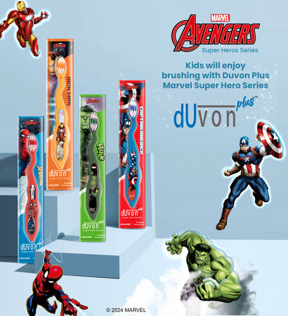 Duvon Plus Avengers Superheros Toothbrush Series Pack of 4 - Captain America, Spiderman, Hulk and Iron Man