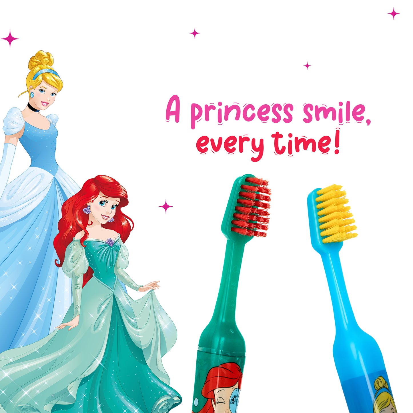 Duvon Plus x Disney Princess Toothbrush Set | Ariel and Cinderella | 2 Brushes + 2 Hair Pins Free