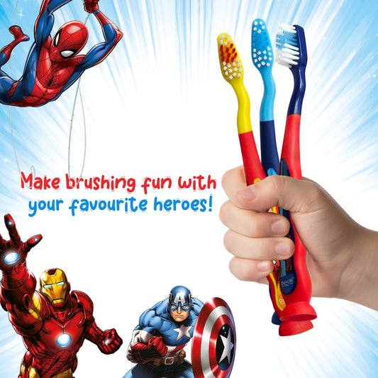 Duvon Plus Marvel Toothbrush Set of 3 for Kids with Hygiene Cap
