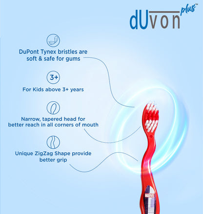 Duvon Plus Avengers Superheros Toothbrush Series Pack of 4 - Captain America, Spiderman, Hulk and Iron Man