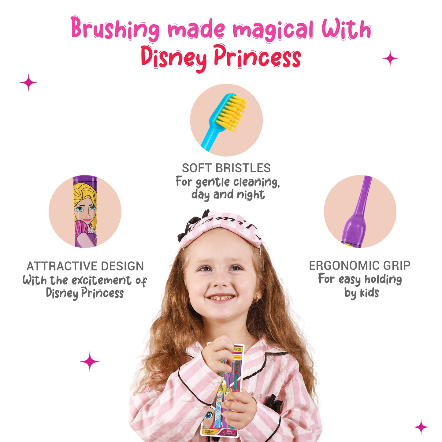 Duvon Plus x Disney Princess Toothbrush Set | Tangled and Cinderella | 2 Brushes + 2 Hair Pins Free