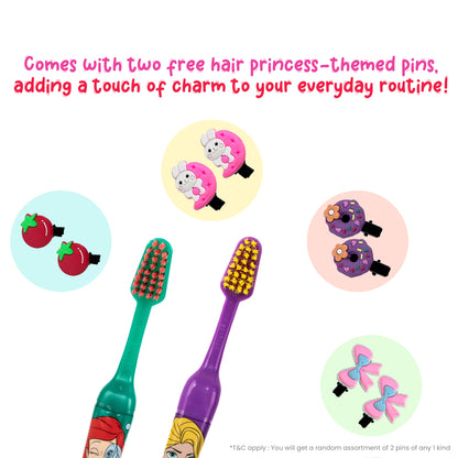 Duvon Plus x Disney Princess Toothbrush Set | Tangled and Ariel | 2 Brushes + 2 Hair Pins Free
