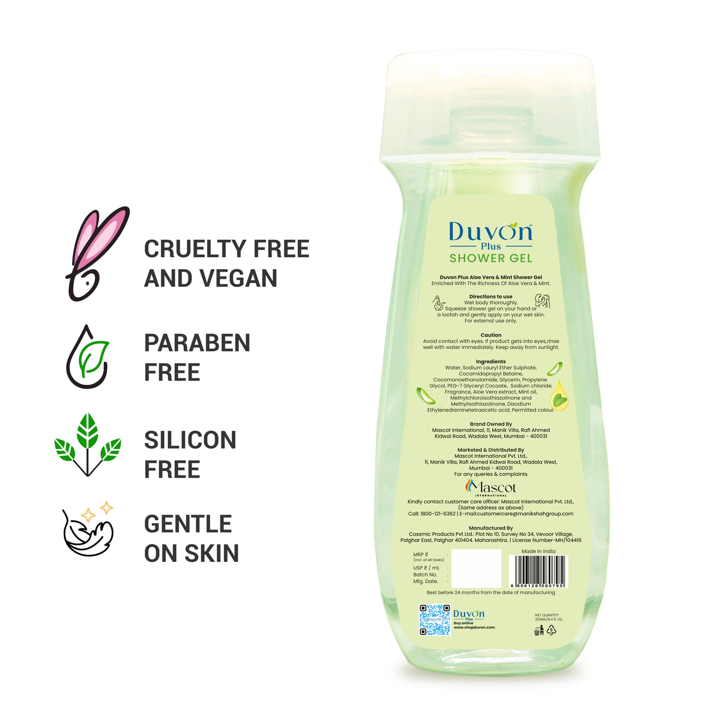 Duvon Plus Aloe Vera & Mint Shower Gel 250ml