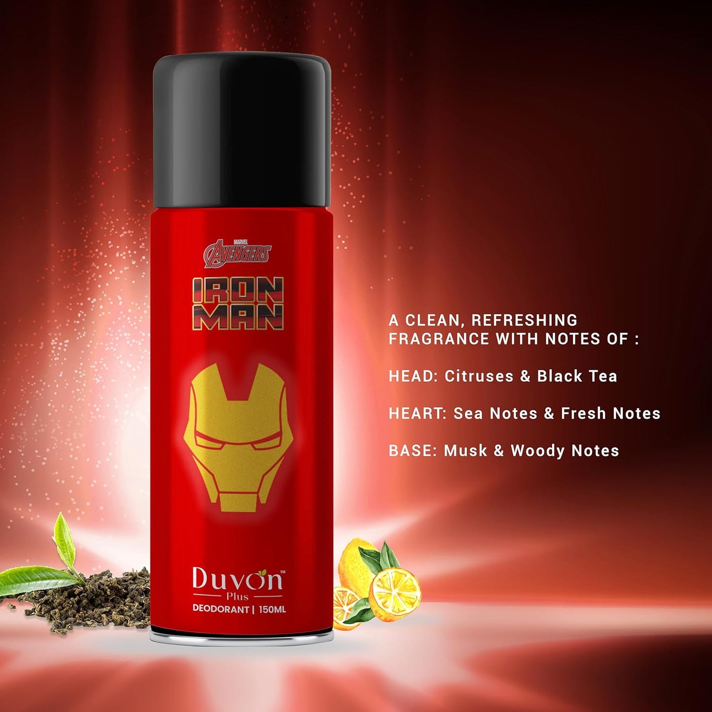 Duvon Plus Marvel Iron Man Deodorant – Citruses & Musk Fragrance, 150 ML