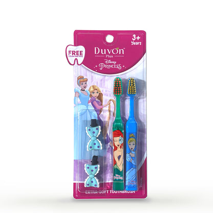 Duvon Plus x Disney Princess Toothbrush Set | Ariel and Cinderella | 2 Brushes + 2 Hair Pins Free