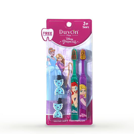 Duvon Plus x Disney Princess Toothbrush Set | Tangled and Ariel | 2 Brushes + 2 Hair Pins Free