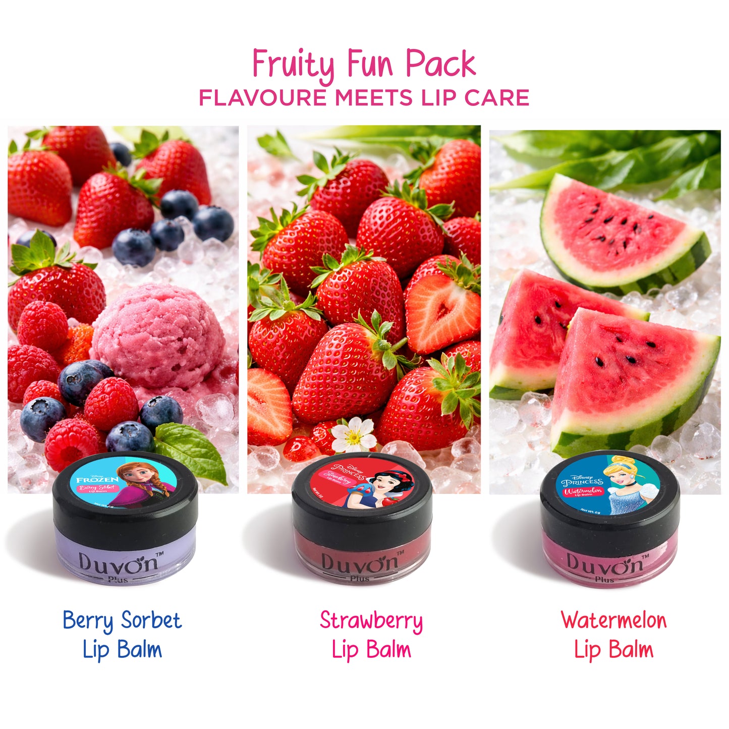 Disney Princess Lip Balm Set Pack of 3 - Fruity Fun