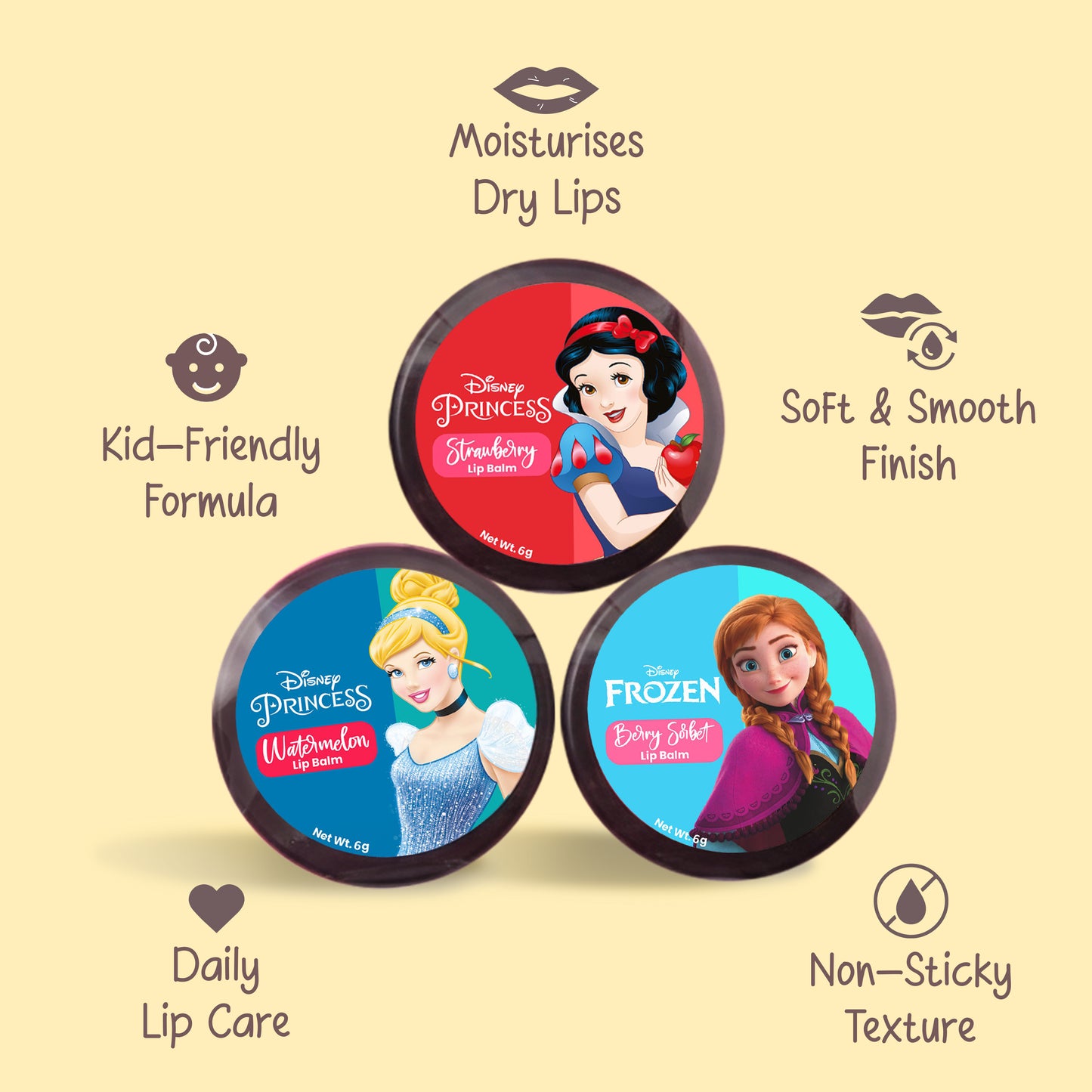 Disney Princess Lip Balm Set Pack of 3 - Fruity Fun