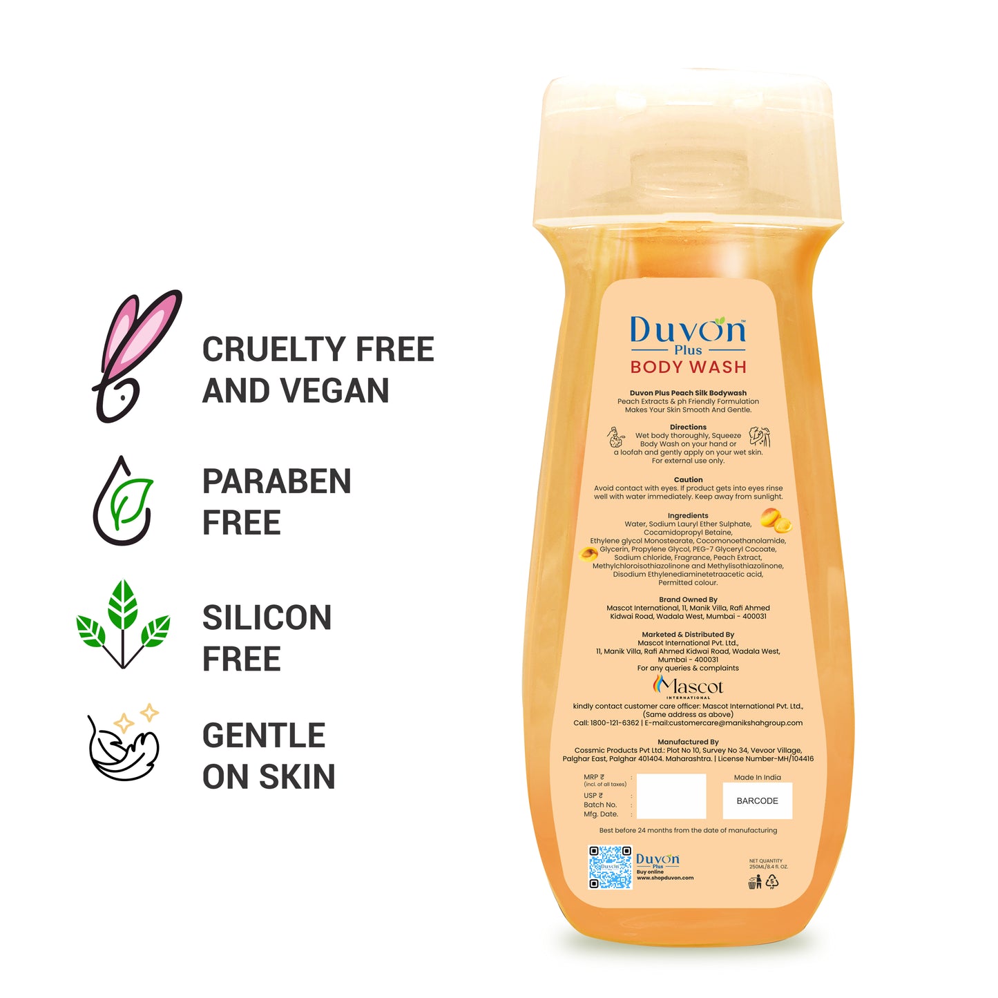 Duvon Plus Peach Silk Body Wash 250ml