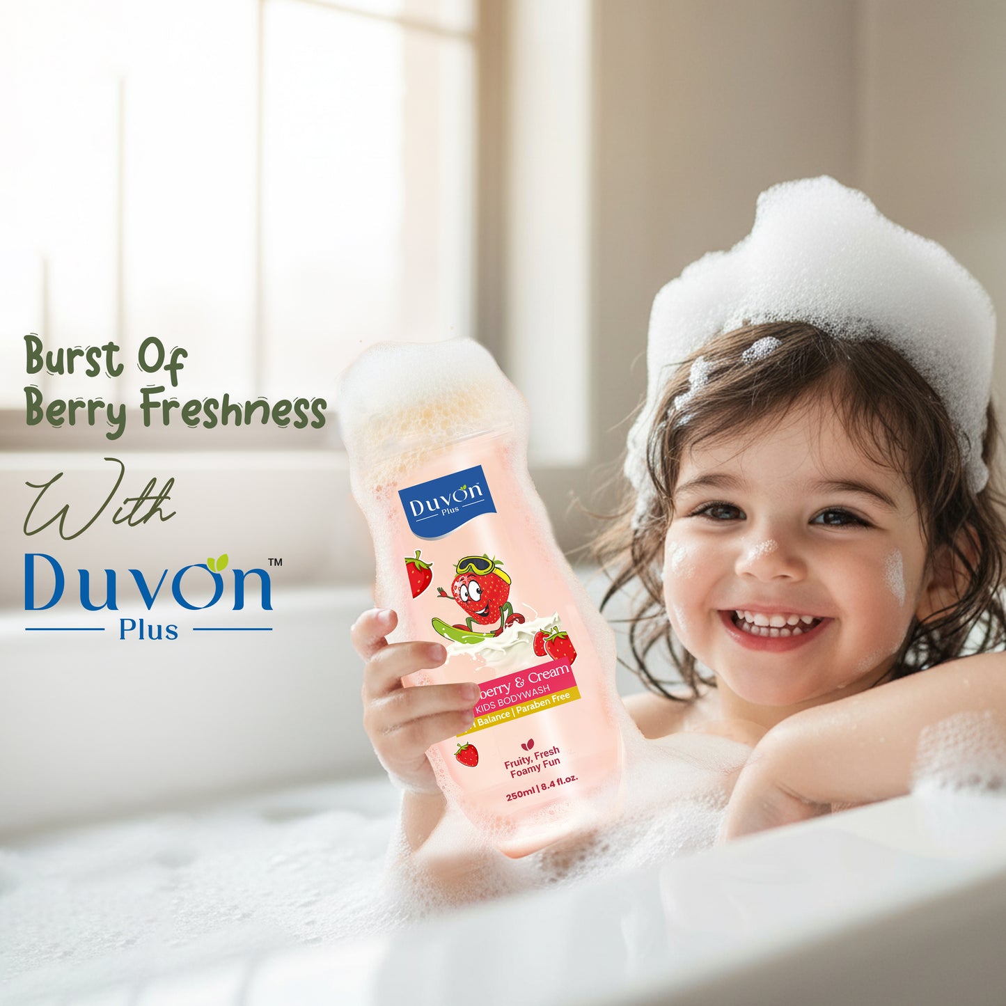 Duvon Plus Strawberry & Cream Kids Body Wash 250ml