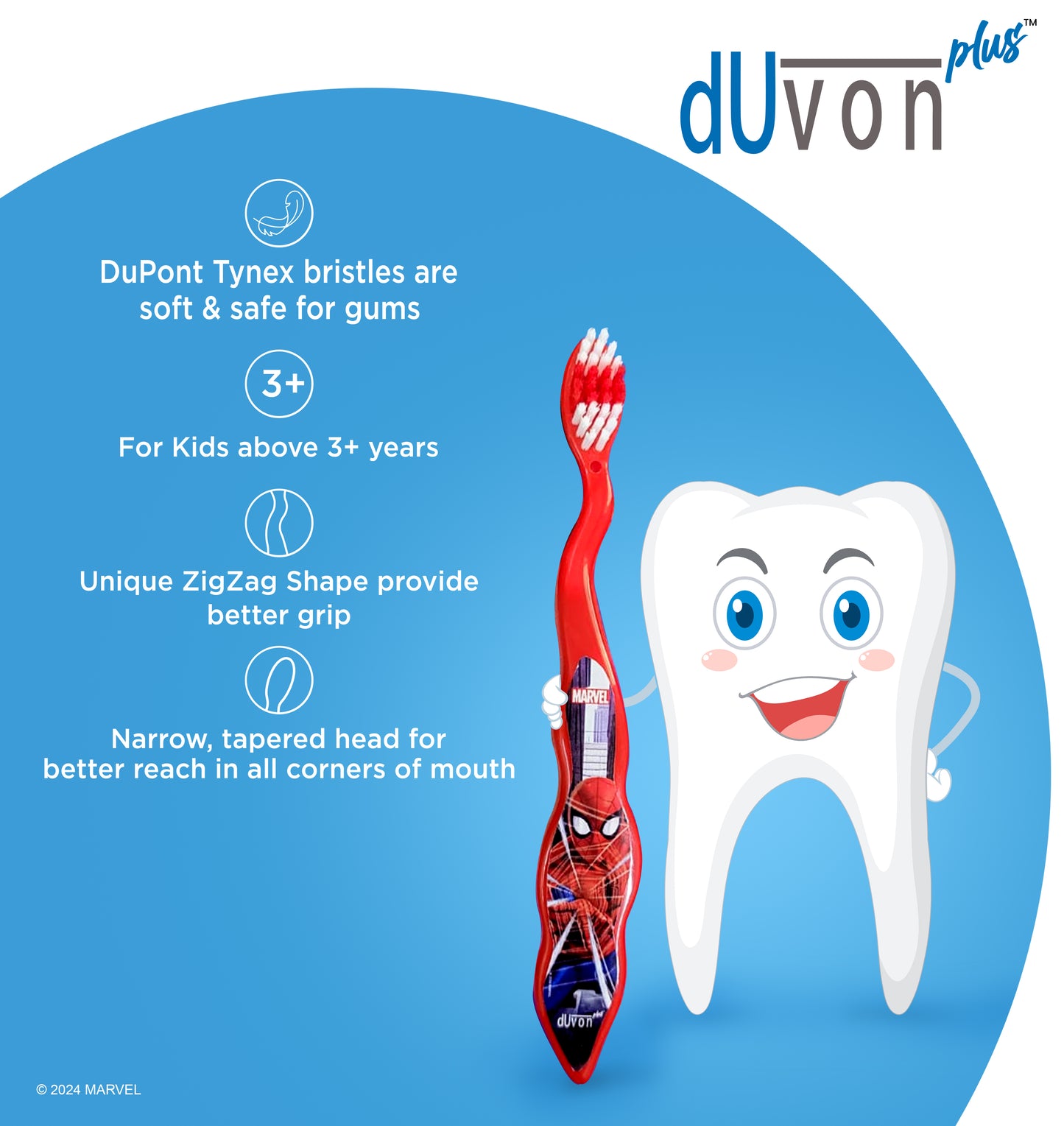 Duvon Plus Marvel Avenger Series Toothbrush - Spiderman and Hulk (Pair of 2) (Pack of 4)