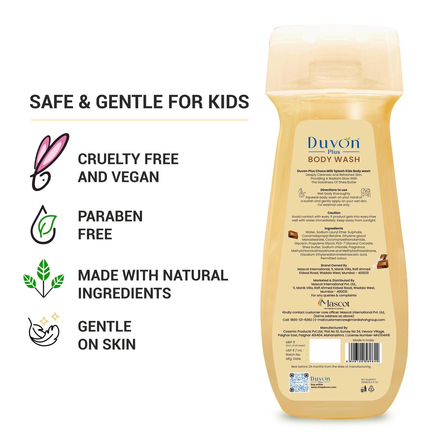 Duvon Plus Choco Milk Splash Kids Body Wash 250ml