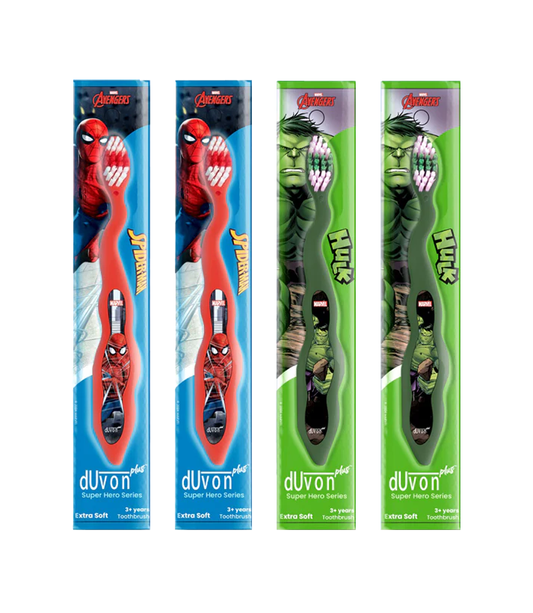 Duvon Plus Marvel Avenger Series Toothbrush - Spiderman and Hulk (Pair of 2) (Pack of 4)